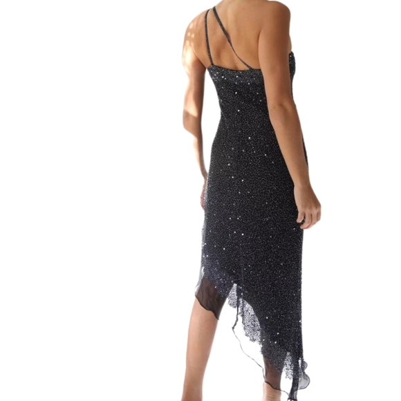 Scala Glass Beaded One Shoulder Evening Dress Size L - Picture 3 of 7